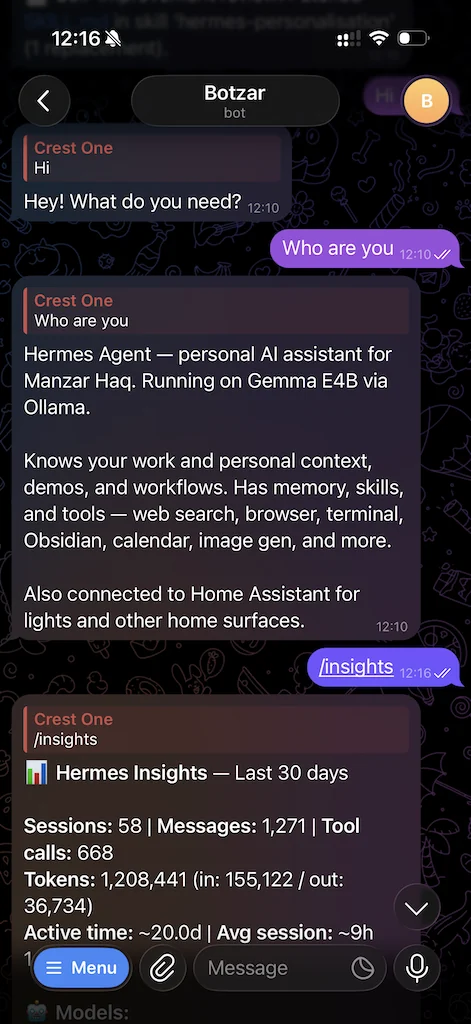 Hermes Agent accessible from anywhere via Telegram